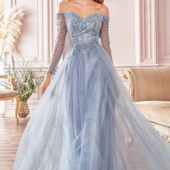 EVENING PARTY OFF SHOULDER A-line MOTHER OF BRIDE Tulle Gown DRESS LONG CNCD0172 - Picture 1 of 5